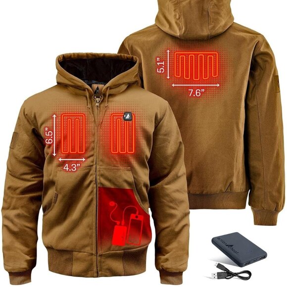 ActionWave Heated Work Jacket – Khaki, Heavy Duty w/ 3 Zone Heating System, Lg - Picture 4 of 5